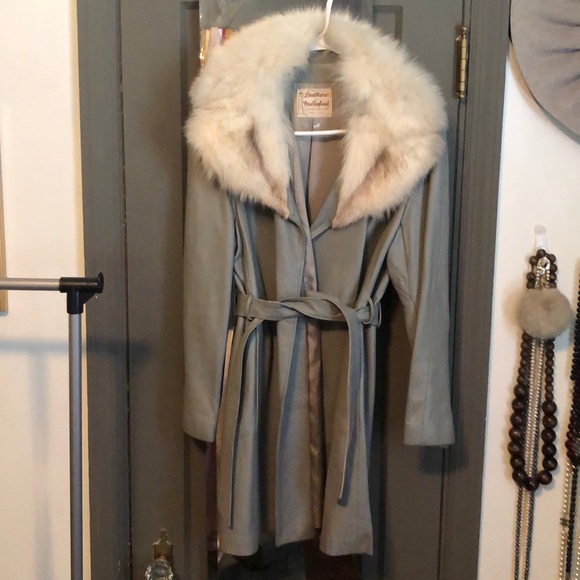Jackets & Blazers - Blue blue leather coat with fur trim (vintage)